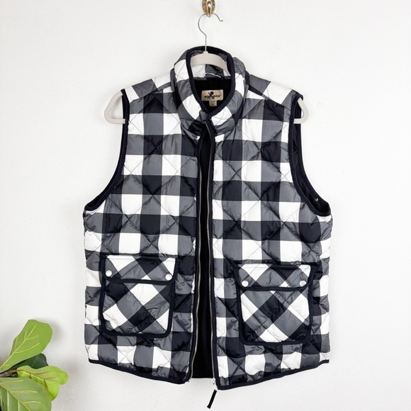 Woolrich Black & White Buffalo Check Plaid Puffer Vest Sz XL - Picture 2 of 8
